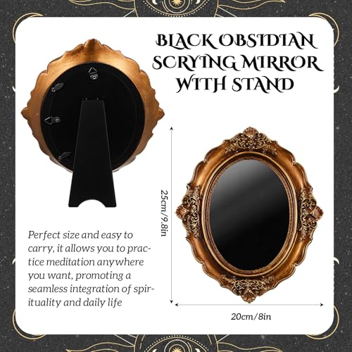 AceOrbit Black Obsidian Look Scrying Mirror, Vintage Frame, Oval 8 x 9.8 in Oval Style 8 x 9.8 Inch