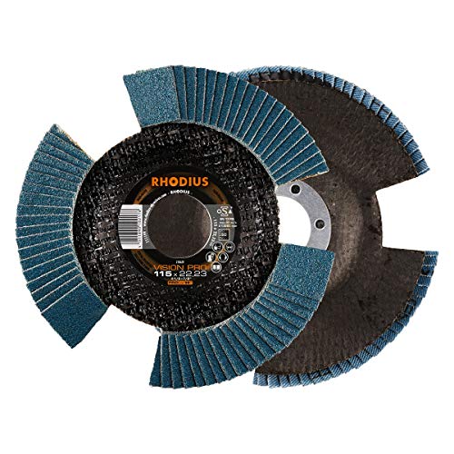 RHODIUS Vision Pro, 5 pieces, diameter 115 mm, K80 flap discs, transparent, made in Germany, metal stainless steel INOX, for angle grinder, grinding wheel, flap grinding disc | Made in Germany, transparent beim Drehen, freie Sicht aufs Werkstück, für M...