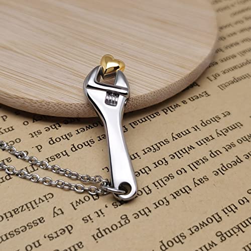 Wrench Cremation Urn Necklace for Ashes Carpenters Tool Cremation Jewelry Keepsake Memorial Jewelry Gift for Women Brother