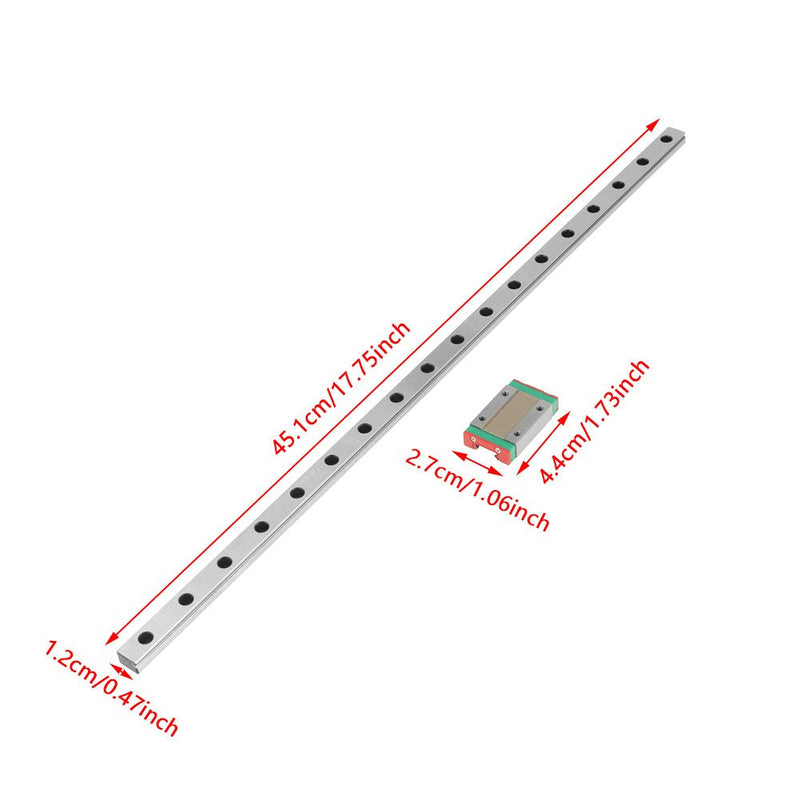 Miniature Linear Guide Rails, 1pc MGN12H Miniature Linear Rail Guide 450mm Length 12mm Width + Sliding Block