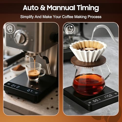 Reachargeable Mini Coffee Scale with Timer, 0.1g Accuracy 3kg High Precision Dual Digital HD LED Screen Display Kitchen Scale for Home, Travel, Labs, Gold
