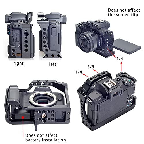 FocusFoto Camera Cage Video Filmmaking Stabilizer Rig Aluminium Alloy Extension Frame with Cold Shoe and 1/4" 3/8" Screw Mouting for Canon EOS M50 Mark II/M50/M5 Mirrorless Camera