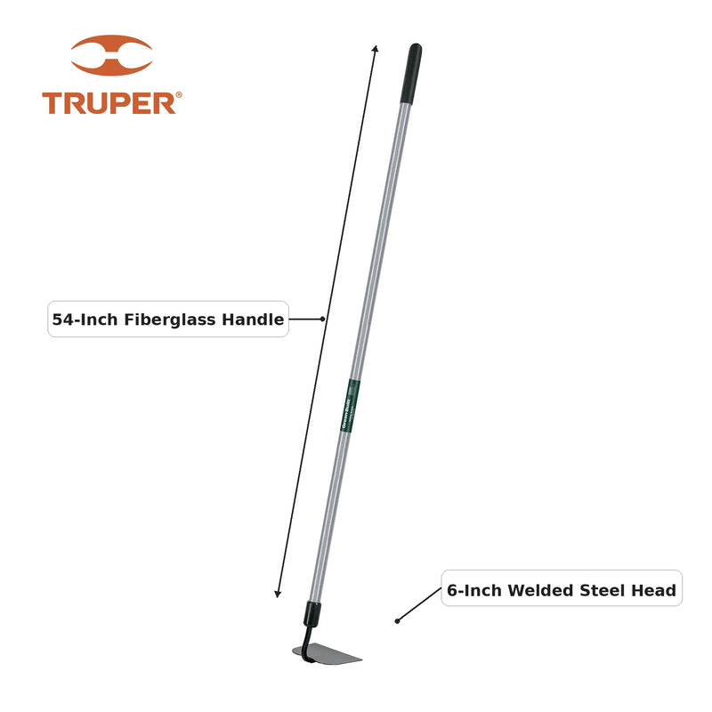 Truper Green Built 6-Inch Welded Garden Hoe (Model 30021 / ATJ-FP) | 54-Inch Durable Fiberglass Handle with 6-Inch Cushion Grip, Manual Yard Cultivating and Weeding Tool Tru Built - Welded Garden Hoe w/6-Inch Head