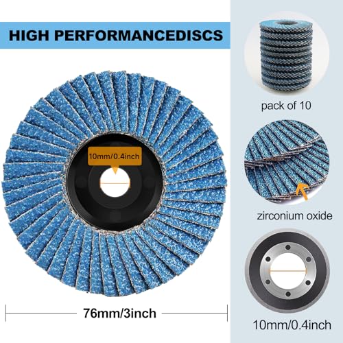 Pack of 10 Flap Discs, 76 mm 120 Grain Sanding Discs for Metal, Wood, and Steel, Sanding Mop Discs, Flap Discs for 3-Inch Angle Grinders | 120 Grit Sanding Mop Discs, Flap Discs for Metal, Wood, and Steel BYP-120