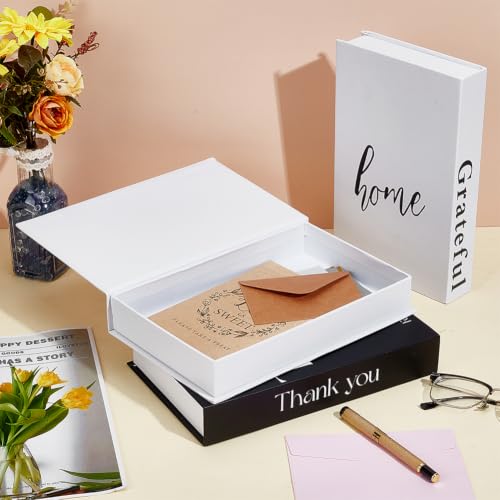AHANDMAKER Set of 3 Thankful Grateful Blessed Decorative Books for Home Decor, Farmhouse Rustic Stacked Display Faux Books Paper Storage Boxes for Coffee Table Bookshelf Mantel Entryway Decoration