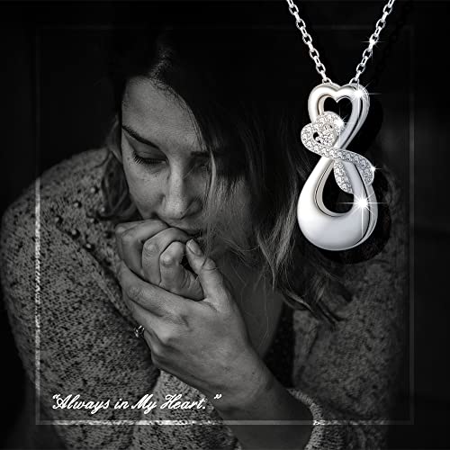 S925 Sterling Silver Infinity Urn Necklaces Teardrop Cremation Jewelry for Ashes Keepsake Memorial Pendant for Women Men Loved ones Double Heart