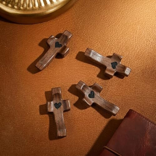 10 Set Wooden Cross Fidget Bulk with Cards Organza Bags Prayer Cross My Heart, Handheld Comfort Cross for Anxiety Relief, Small Pocket Crosses Christian Faith Gifts Baptism Favors, Religious Gifts 10 set