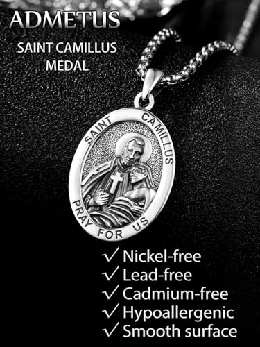 ADMETUS 925 Sterling Silver Patron Saint Medals A42-Saint Camillus De Lellis Non-personalized