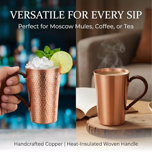 YJX 9.5oz Small Real Pure Copper Coffee Cup, Solid and Durable Copper Tea Cups for Drinking, 100% Copper Moscow Mule Mug with Handle, Ice Water Vessel Suitable for Beer, Cocktails 9.5oz Polished Smooth Copper Mug
