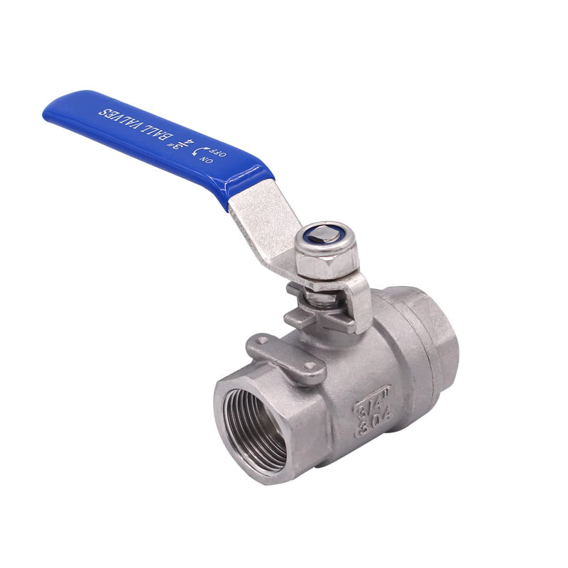 DERNORD Full Port Ball Valve Stainless Steel 304 Heavy Duty for Water, Oil, and Gas with Blue Locking Handles (3/4" NPT) 3/4" NPT