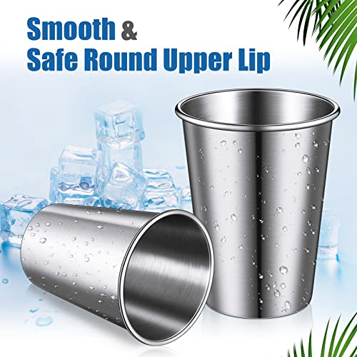 Baderke 16 Pack Stainless Steel Cups and Adult Pint Tumbler Metal Cups Stackable Tumbler Shatterproof Metal Drinking Glasses for Travel Outdoor Camping(12 oz,Silver) 12 oz Silver