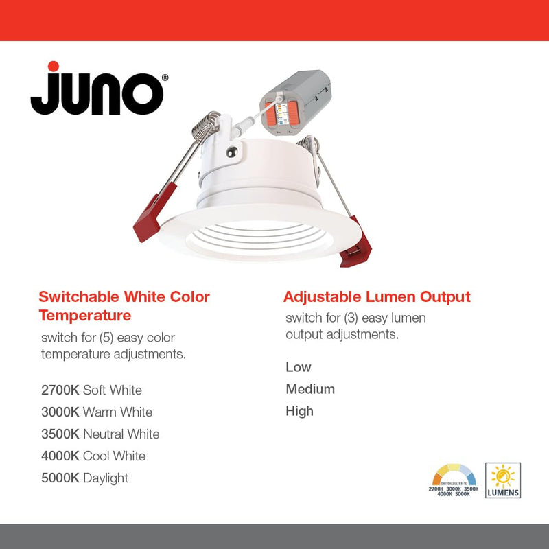 Juno WF2 Dreg B ALO25 SWW5 90CRI 120 MW M6 Canless Wafer Recessed LED Downlight, Deep Regressed Baffled Trim Style, 2-Inch, Matte White Deep Baffle Trim