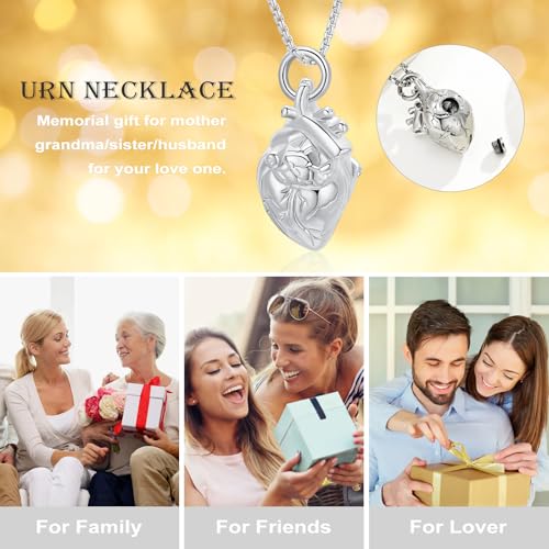 Anatomical Heart Cremation Jewelry Ashes Pendant for Human Pet Funeral Urn Necklace for Ashes Women Men Memorial Urn Jewellery silver