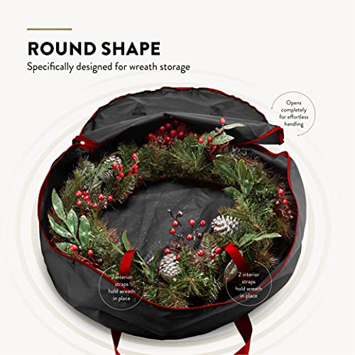 ZOBER 2 Pack Oxford Christmas Wreath Storage Container 36 Inch - Wreath Bag for Artificial Wreaths Box - Waterproof Fabric, Dual Zippered Wreaths Storage Bag With Strong Durable Handles - Black