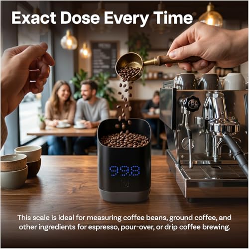 Coffee Bean Digital Dosing Cup with LED Display by MMOBIEL – High Precision 0.1g/1g Scale for Espresso, Pour-Over, Drip & More – USB-C Rechargeable & Compact – Brewing Accessories for Home Baristas