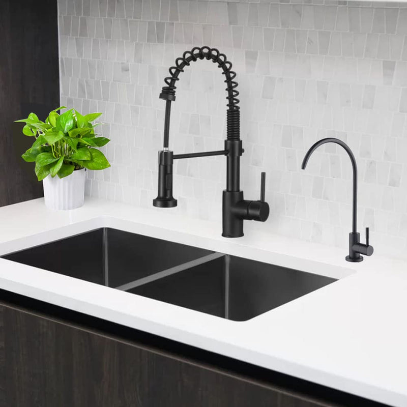 Black Drinking Water Faucet, Non-Air-Gap Beverage Faucet for Kitchen Sink | 360° Rotation Spout RO Faucet, SUS304 Stainless Steel Pure Water Filter Faucet for Reverse Osmosis Water Purify System Matte Black