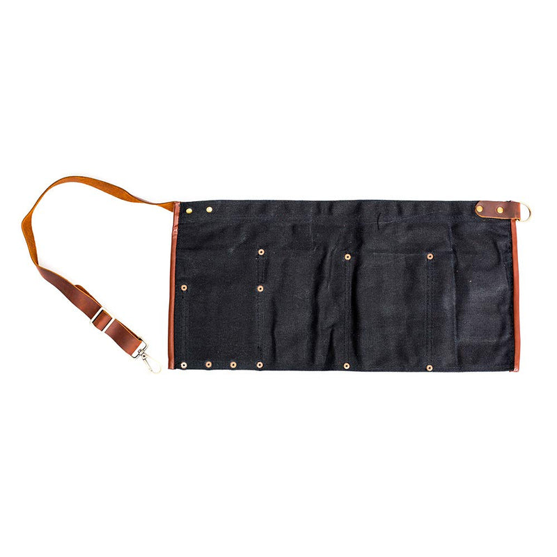 Waterproof Waxed Canvas Tool Apron With the Adjustable Genuine Leather Belt (Black) Black