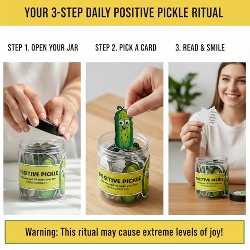 DEARMINE 60 Positive Pickle Cards Jar, Birthday Gifts for Women, Teens, Adults, Back to School Gift, White Elephant Gifts, Stocking Stuffers, Teen Girl Gifts Trendy Stuff Ab. Positive Pickle