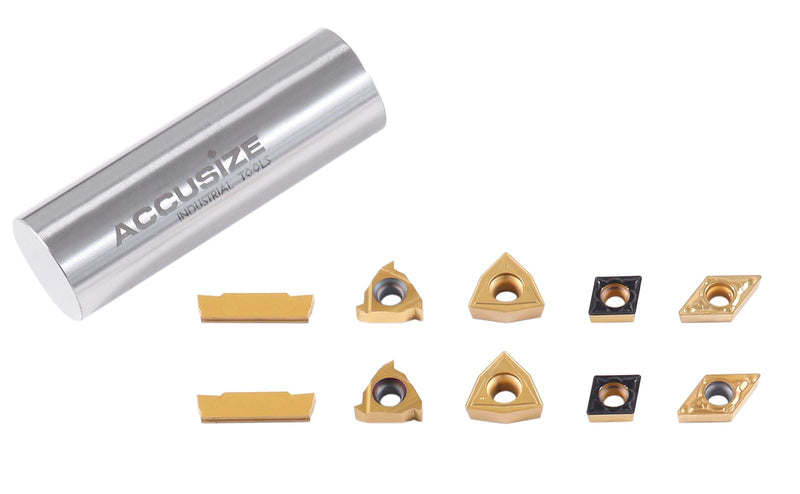 [Australia - AusPower] - Accusize Industrial Tools 2 Pc of Each Kind of Carbide Inserts for 2387-2004, CVD Coated and Tin Coated, Total 10 Pieces, 2387-2004inserts 