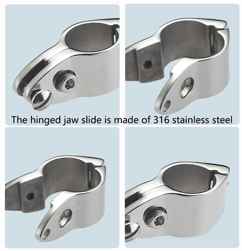 TINGZHIGO Bimini Top Jaw Slides, Hinged Jaw Slides for 7/8 inch or 1 inch OD Round Tubing, Bimini Top Hardware, 316 Stainless Steel (2 Packs)
