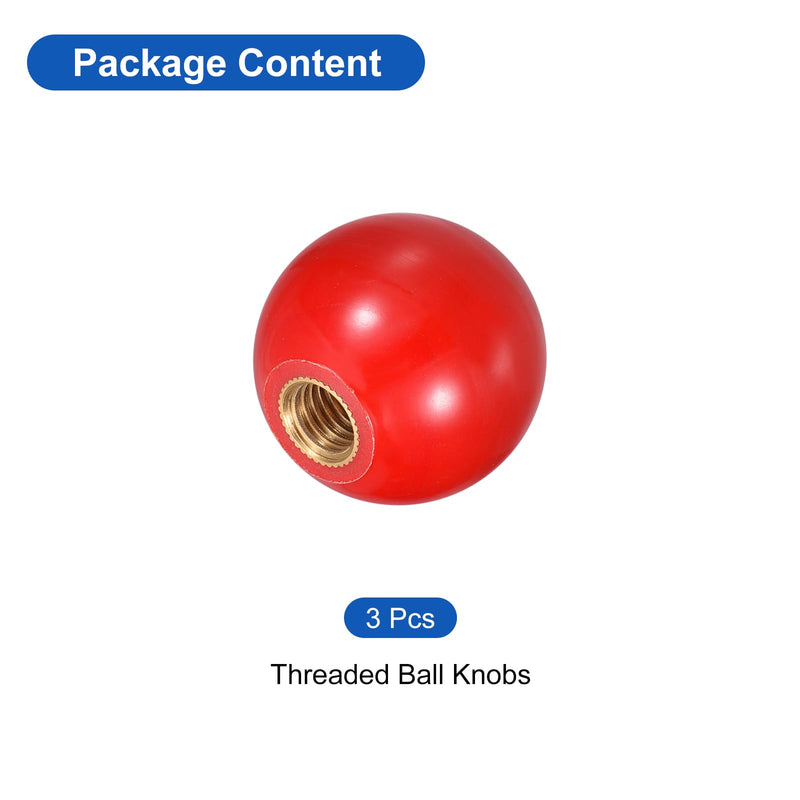 [Australia - AusPower] - uxcell 3Pcs Threaded Ball Knobs, M10 Female Thread Thermoset Ball Knob 35mm Dia Round Operation Ball Handles with Copper Insert for Machine Lever Handle, Red 