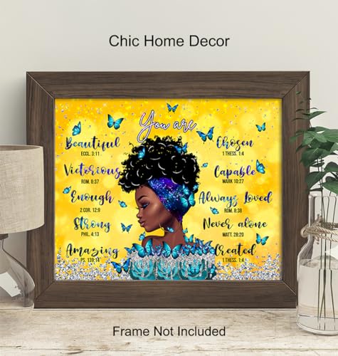 inspiring Christian Art for African Americans - Religious Wall Art & Decor - Christian Gifts for Black women - I Am - God Says Bible Verse Inspirational quote - Scripture Wall Artwork, spiritual Decor