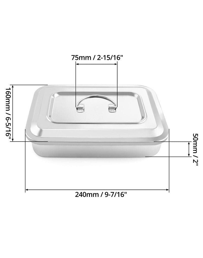 [Australia - AusPower] - QWORK Medical 201 Stainless Steel Instrument Tray Organizer Holder with Lid and Handle Grip for Surgical Medical Dental Instruments, 9.5" x 6.3" x 2" 9" 1 Pack 