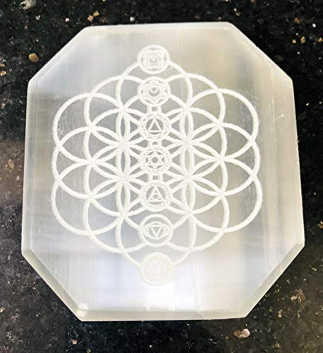 Selenite Gemstone 3 INCHES Etched Charging Plate Crystal Healing Reiki FENG Shui Gemstone Gift Peace Meditation Handcrafted