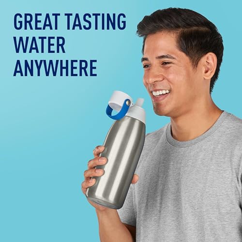 Brita Stainless Steel Premium Filtering Water Bottle, BPA-Free, Reusable, Insulated, Replaces 300 Plastic Water Bottles, Filter Lasts 2 Months or 40 Gallons, Includes 1 Filter, Stainless - 32 oz 32 Ounces
