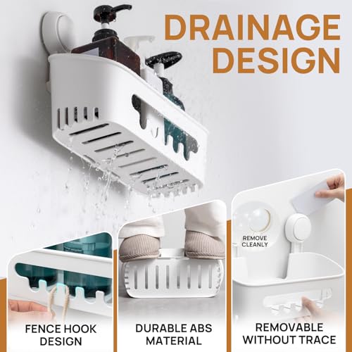 LEVERLOC Shower Caddy Suction Cup 2 Pack, Shower Organizer Removable Bathroom Shelf, Storage Suction Powerful Max Hold 22lbs Bathroom Caddy Waterproof Holder, White
