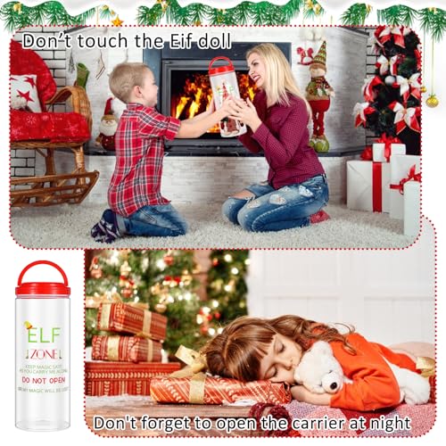 2 Pack Christmas Elf Carrier 4.7 x 4.7 x 12.2 Inch Plastic Elves Carrying Case with Lids Handle Holiday Elf Decoration Container for Xmas Holiday Family Travel Adventures Gift