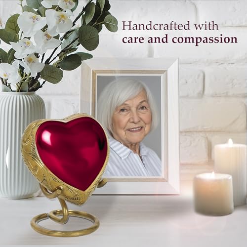 Trupoint Memorials Small Urns for Human Ashes Keepsake, Mini Heart Urn with Stand, Decorative Cremation Urns for Adult Men & Women – Heart Stand, Red 1