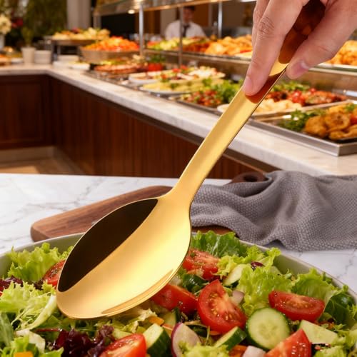 13-Inch Gold Serving Spoons Set, TEHAHA Large Serving Spoons For Buffet,Catering,Stainless Steel Long Handle Service Spoon,Dishwasher safe (6, Golden) 6