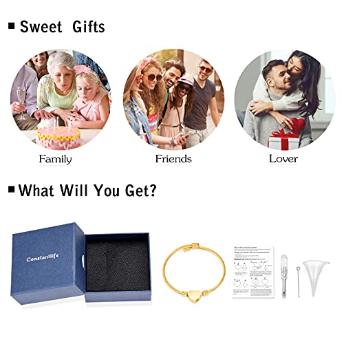 constantlife Cremation Bracelet for Ashes Memorial Jewelry Stainless Steel Heart Shape Urn Pendant Bangle Loved Ones Funeral Ashes Holder Keepsake Gift A-Golden