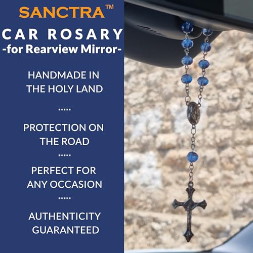 Door Knob Rosary Handmade Blessed in the Holy Land Prayer Beads with Medal and Crucifix, Gift Bag and Certificate of Authenticity Virgin Mary, 11 Beads, Blue Polymeric Crystal, One Decade