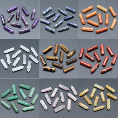 LHJ 10 Pcs Natural Healing Crystal Wand Points Set, Hexagonal Prism Quartz Gemstone Towers for Chakra Reiki Energy Balancing, Meditation, Wire Wrapping & Home Decor