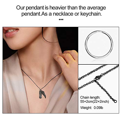 abooxiu Cylinder Cremation Necklace for Pet Ashes With Angel Wing Paw - Urn Necklace for Dog/Cat Memorial Keepsake Jewelry Black-M