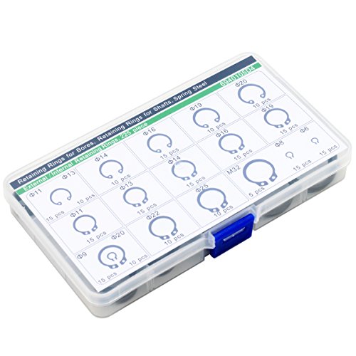 Huzstar 225-piece external and internal circlip retaining ring assortment set in storage case