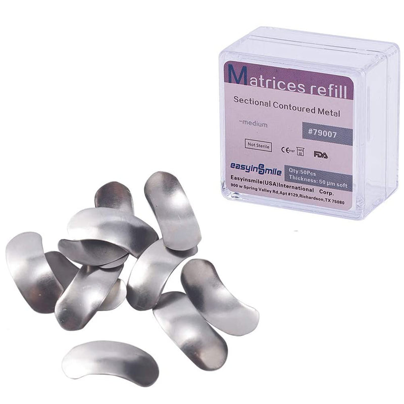 [Australia - AusPower] - Dental Matrix Bands 50PCS Sectional Contoured Metal Matrices System 50?m for Tooth Interproximal Refill (Medium) Medium 