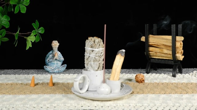 5 in 1 Ceramic Palo Santo Burner Holder for Sage, Incense Sticks & Candle White Palo Incense Dish