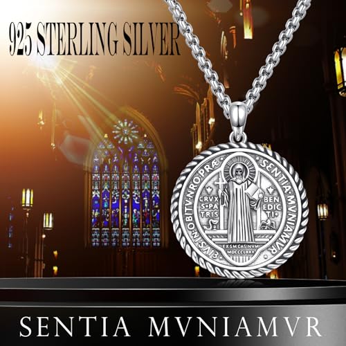 REDSUN Holy Michael Necklace for Men, Sterling Silver, Archangel, Michael Necklace, Christopher/Benedict/Virgin Mary, Religious Sacred Medal Jewelry for Men, Women, Boys sacred benedikt necklace