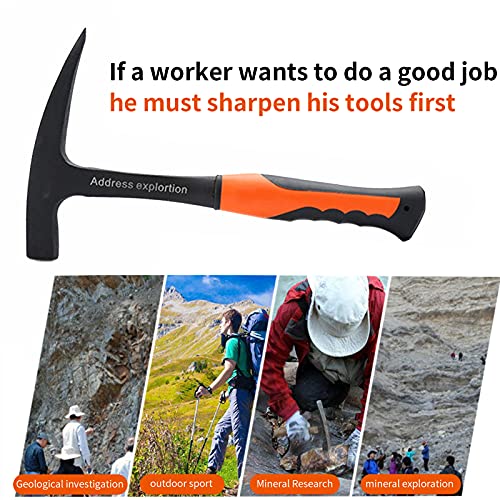 Geological Hammer 800g TPR Coated Handle Pointed Tip Hammers Multifunctional Geology Hand Tools for Mineral Exploration Investigation