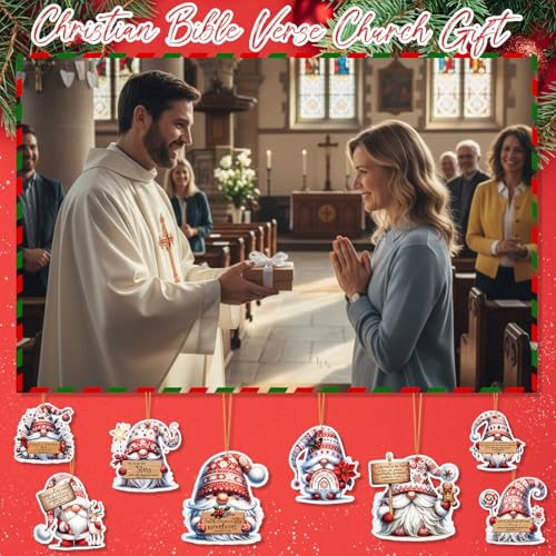 Loopeer 32 Sets Christian Christmas Ornaments Gifts with Bible Card Air Freshener Scented Hanging Gnome Religious Christmas Ornaments for Tree Women Men Family Church