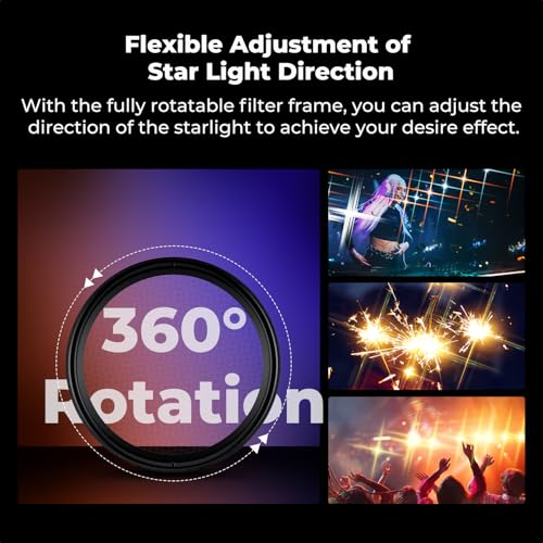 K&F CONCEPT 49mm Adjustable Star Filter 4-8 Point Short Starbursts