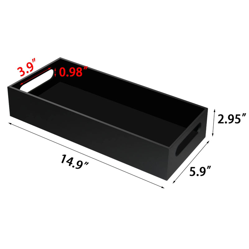 Tasybox Toilet Paper Holder with Storage, Acrylic Toilet Tank Tray, Black Bathroom Trays with Handles Vanity Tray for Home Decor
