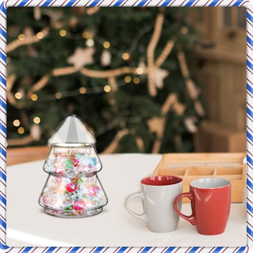 Sliner Christmas Tree Glass Candy Jar with Lid,5.71 x 3.94 Inch,Clear Clear 5.71 x 3.94 Inch