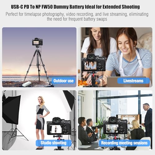 USB-C PD to NP-FW50 ZV-E10 Dummy Battery Continuous Power Adapter for Sony ZV-E10, A3000, A5000, A5100, A6000, A6100, A6300, A6400, A6500, A7, A7II, A7S, A7SII, RX10 II IV Cameras