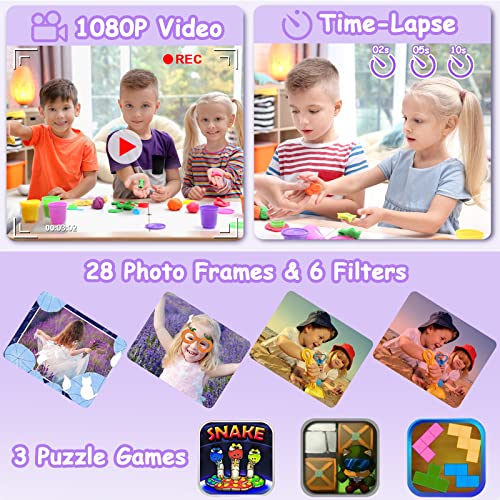 DEKER Kids Waterproof Camera, Underwater HD Digital Camcorder, Purple