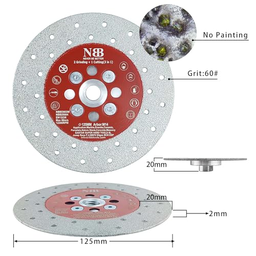 NBB Welded Diamond Disc 3 in 1 High Efficiency and Life Grinding in Granite, Marble, Ceramic, Tiles, Porcelain, Natural Stone, Dry Stone, 22.23 mm, Connected to Angle Grinder (1, Medium)
