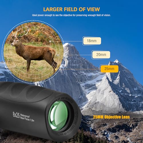 8x25 Waterproof Compact Monocular - Bundle with - Universal Cellphone Telescope Durable Adapter Mount
